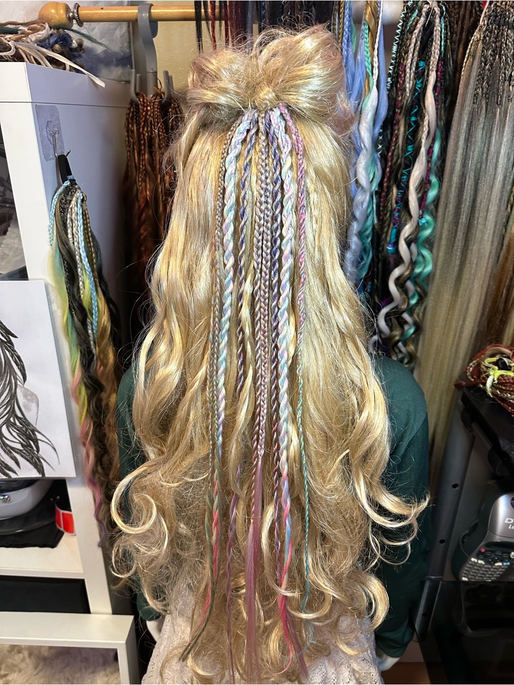 Blonde Braided Hair Extensions with Pastel Accent Strands
